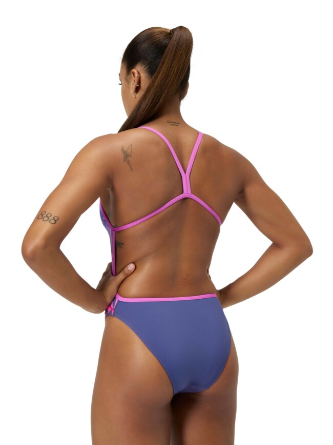 Цял бански за жени Speedо club training printed V back pink / blue